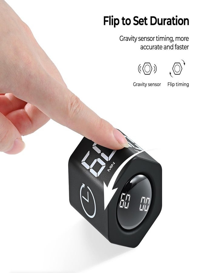 EooCoo Pomodoro Cube Timer with Gravity Sensor,1/5/10/30/60 Minutes Preset,Desk Countup Time with Vibration,Adjustable Modes for Work & Study,Portable Productivity Timer for Focus and Efficiency-Black - Image 2